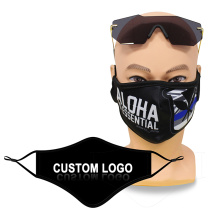 Verstellbare flache modische schwarze benutzerdefinierte Logo Druck Polyester Baumwolltuch atmungsable waschbare Gesichtsmasken mit elastischer Earloop